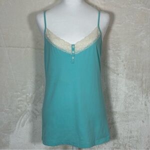 Old Navy Womens Cami Lace Trim Tank Top Button Details sz L Teal Bella Swan Y2K